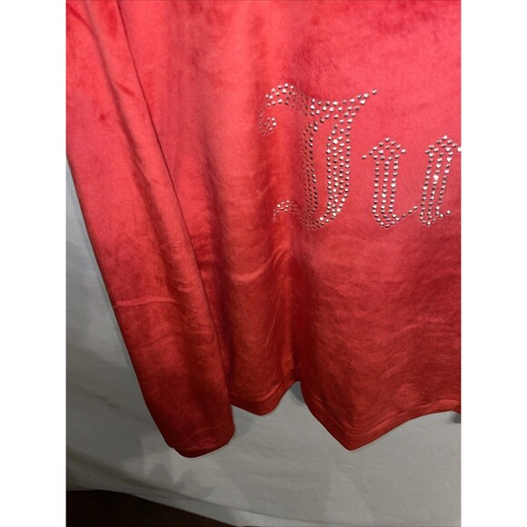 Juicy Couture Women’s Velour Light Sweater Size Large Red Spell Out Going Out - Picture 6 of 12
